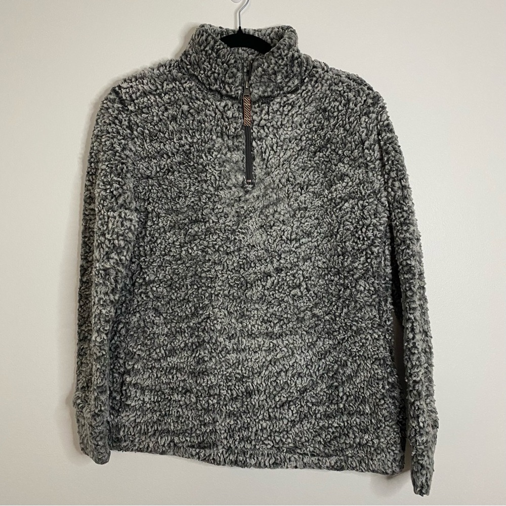 Weatherproof Vintage Women's Small Sherpa Gray Faux Fur Pull-Over 1/4 Zip Jacket